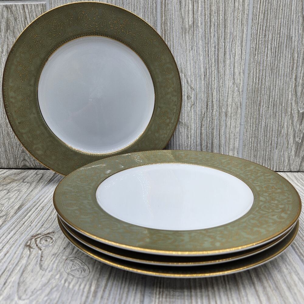 Sango China Versailles Set Of‎ 4 Salad Plates 7 3/4" Japan #3632 Green Gold